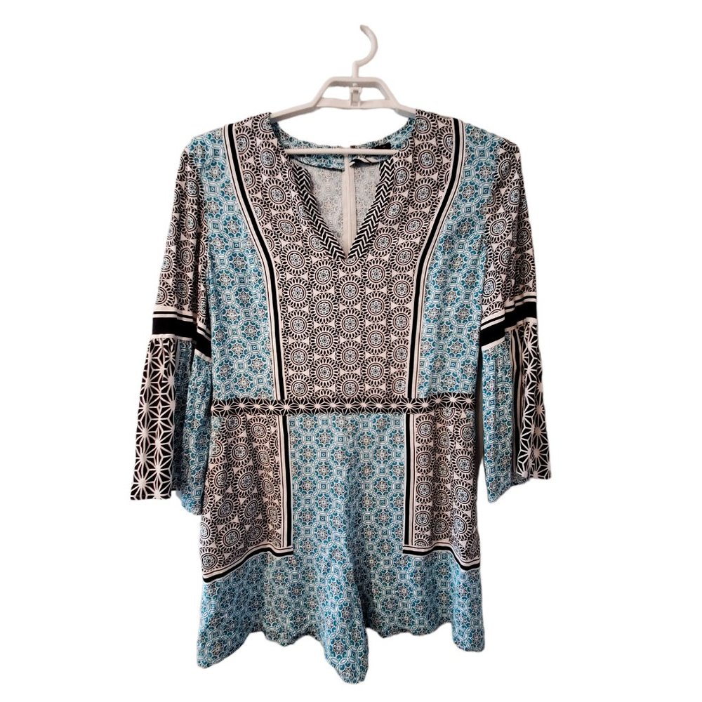 Ann Taylor Loft nwt romper womens Large white black turquoise medallion